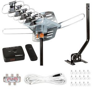 Amplified Antenna with 40FT RG6 Coax Cable Installation Kit and Mounting Pole